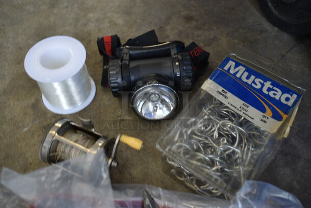 ALL ONE MONEY! Tier Lot of Various Items Including Hooks, Pliers, Reel, and Lures - Image 9 of 12