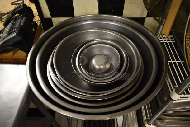 ALL ONE MONEY! Lot of Metal Dolly on Commercial Casters w/ Various Metal Bowls. (kitchen) - Image 2 of 3