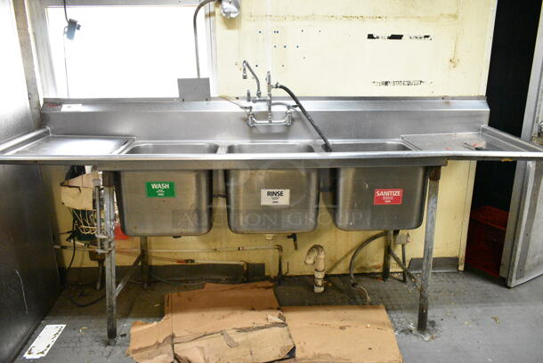 Stainless Steel 3 Bay Sink w/ Faucet and Handles. (kitchen) - Image 1 of 5