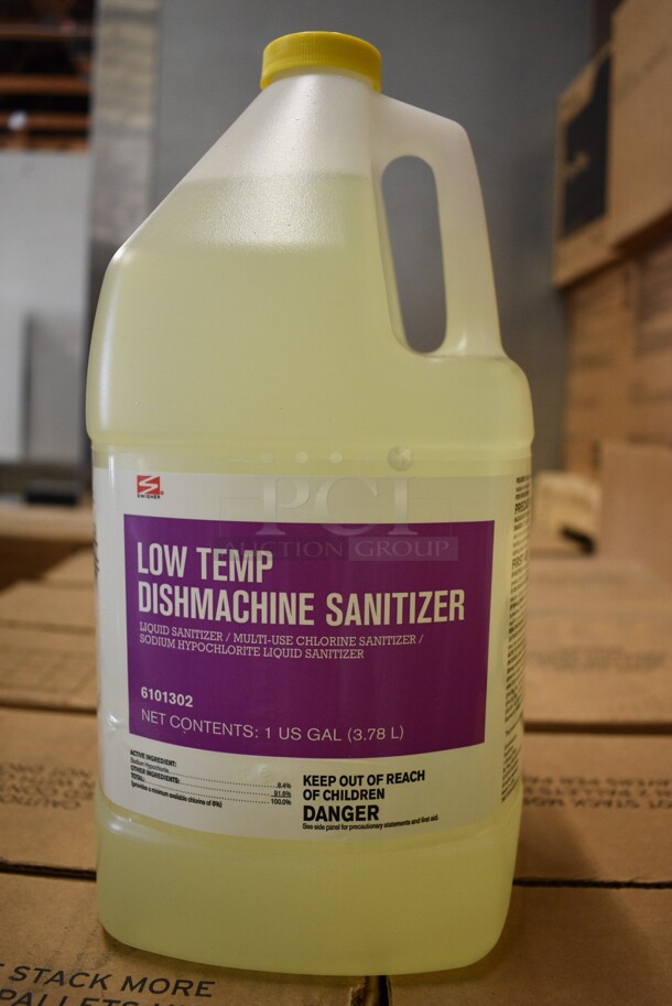 PALLET LOT OF 22 BRAND NEW Boxes of Swisher Low Temp Dishmachine Sanitizer Jugs. 4 Jugs Per Box. Total of 88 Jugs. 6x6x12. 22 Times Your Bid!