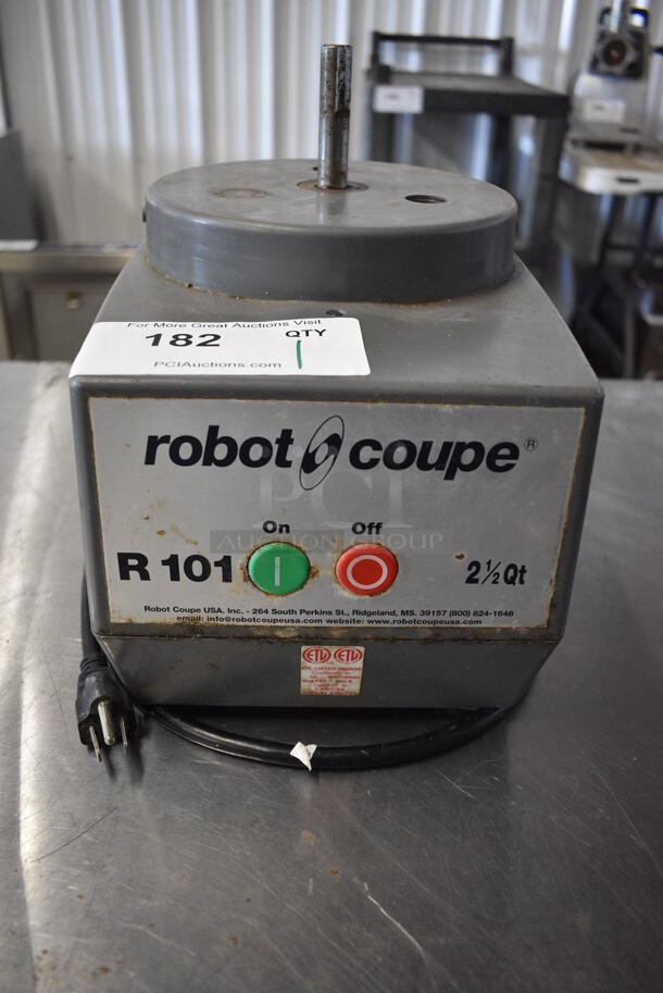 Robot Coupe Model R101 Metal Commercial Countertop Food Processor Base. 120 Volts, 1 Phase. 8x11x11. Tested and Does Not Power On