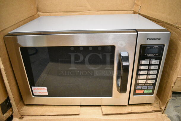 BRAND NEW! 2021 Panasonic Model NE-1054F Metal Countertop Microwave Oven w/ Plate. 120 Volts, 1 Phase. 20x13x12