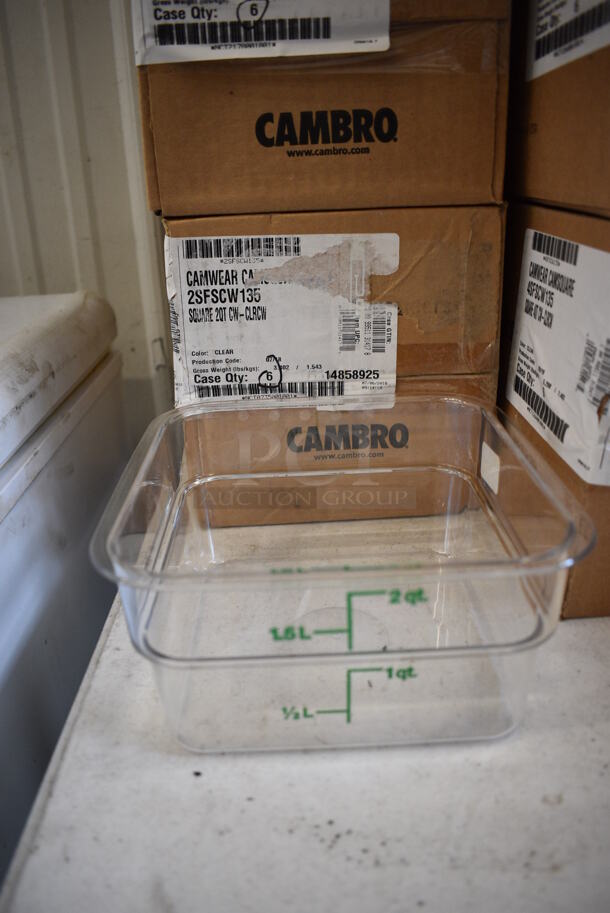 ALL ONE MONEY! Lot of 28 BRAND NEW IN BOX! Cambro Clear Poly 2 Quart Bins. 7x7x4