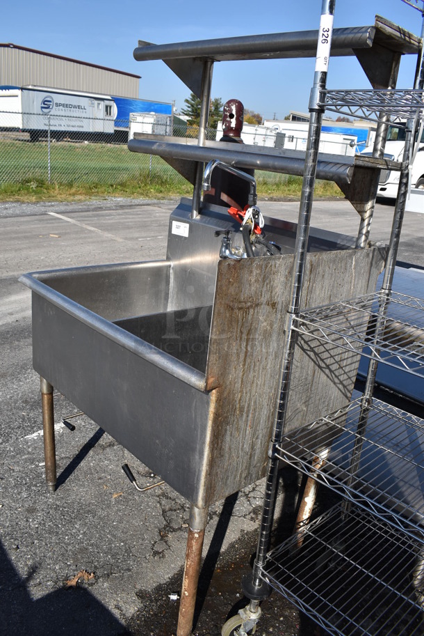 Stainless Steel Commercial 2 Bay Sink w/ Faucet, Handles and 2 Tier Over Shelf. 37x28x65. Bays 18x24x13 - Image 3 of 6