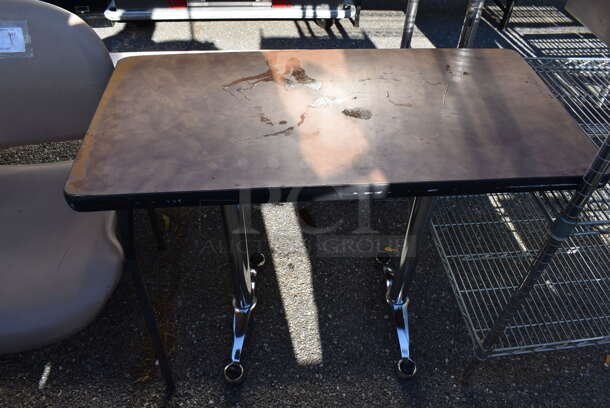 2 Brown Table on 2 Metal Table Bases. 36x18x29. 2 Times Your Bid! - Image 7 of 7