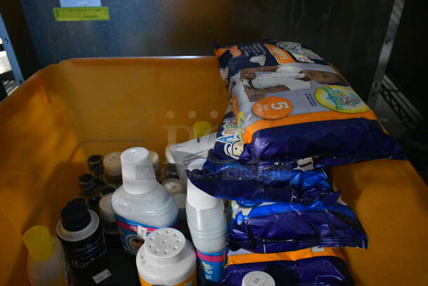 ALL ONE MONEY! Lot of Various Items Including Drug Test, Diapers and Baby Powder in Orange Bin! - Image 5 of 5