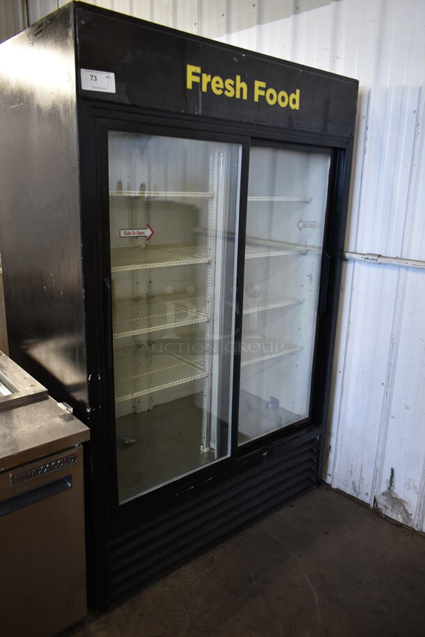 True GDM-45 Metal Commercial 2 Door Reach In Cooler Merchandiser w/ Poly Coated Racks. 115 Volts, 1 Phase. Tested and Working!
