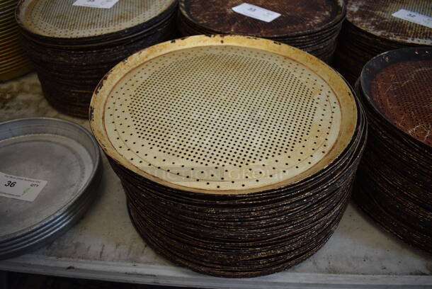 42 Metal Round Perforated Pizza Baking Pans. 15x15x1. 42 Times Your Bid!