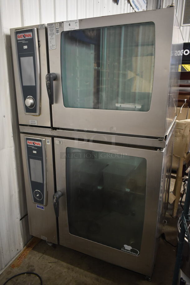 2 2013 Rational Stainless Steel Commercial Combitherm Self Cooking Center Convection Ovens on Commercial Casters. Top Model: SCC WE 62. Bottom Model: SCC WE 102. Picture of Unit Powered on is Included. 480 Volts, 3 Phase. 42x40x73. 2 Times Your Bid! - Image 1 of 9