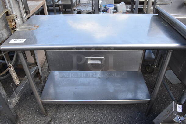 Stainless Steel Table w/ Mounted Commercial Can Opener, Drawer and Under Shelf.