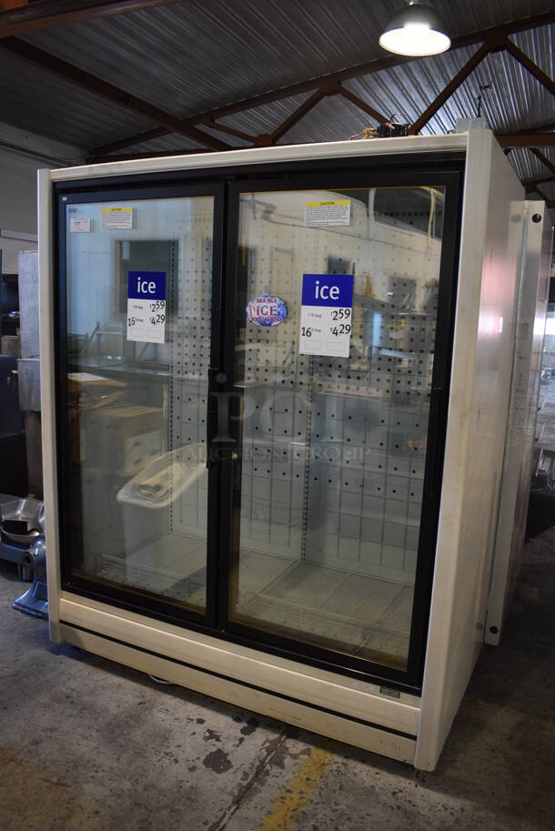 Zero Zone Model RHVZC30IM Metal Commercial 2 Door Reach In Cooler Merchandiser. Does Not Come w/ Remote Compressor. 115/208-230 Volts, 1 Phase. 66x38x80