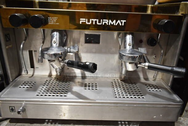 Futurmat CEE-2 Stainless Steel Commercial Countertop 2 Group Espresso Machine w/ 2 Portafilters and 2 Steam Wands. 208-240 Volts, 1 Phase.  - Image 2 of 6