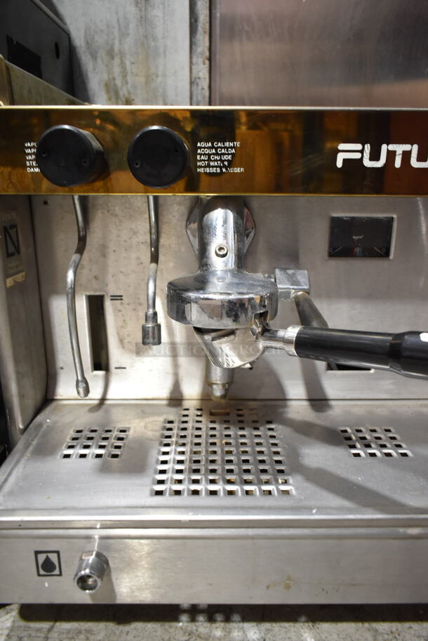 Futurmat CEE-2 Stainless Steel Commercial Countertop 2 Group Espresso Machine w/ 2 Portafilters and 2 Steam Wands. 208-240 Volts, 1 Phase.  - Image 3 of 6