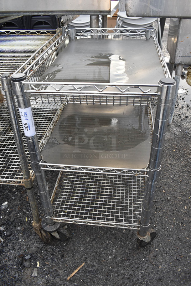 Chrome Finish 3 Tier Cart on Commercial Casters. 18x30x32