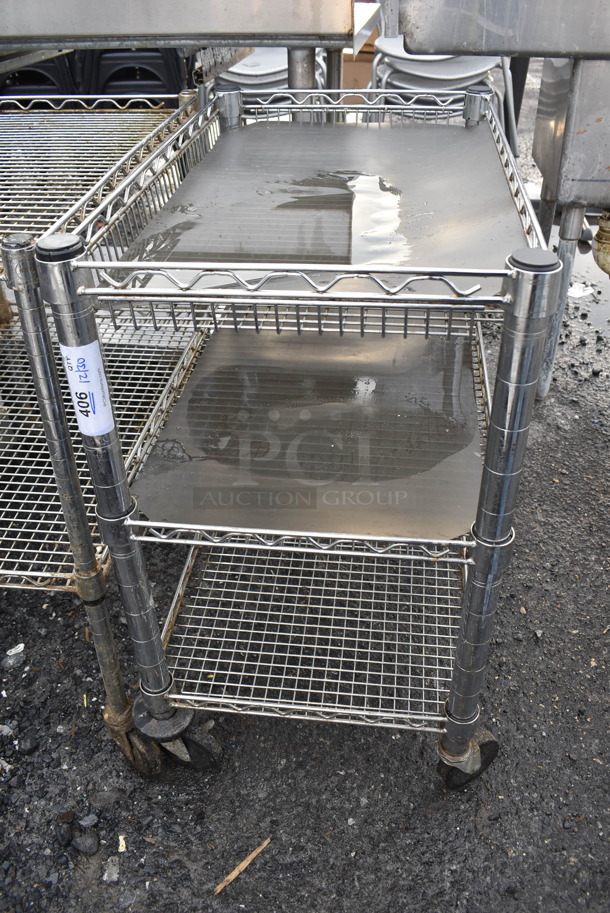 Chrome Finish 3 Tier Cart on Commercial Casters. 18x30x32 - Image 1 of 3