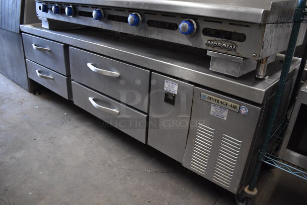 Beverage Air Stainless Steel Commercial 4 Drawer Chef Base on Commercial Casters. 115 Volts, 1 Phase. 84x32x26.5. Tested and Working!