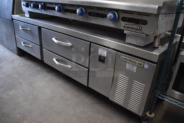Beverage Air Stainless Steel Commercial 4 Drawer Chef Base on Commercial Casters. 115 Volts, 1 Phase. 84x32x26.5. Tested and Working! - Image 1 of 7