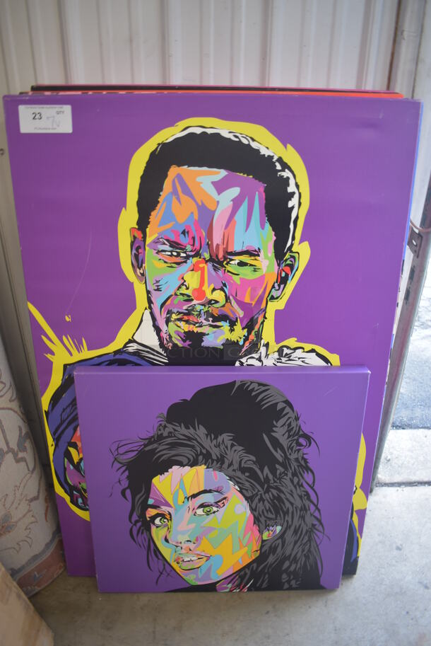 7 Various Pictures Including Amy Winehouse, Jamie Foxx, Napoleon Dynamite, Cardi B, Vincent Van Gogh, Martin Luther King Jr and Sting. 26x1x26, 32x1x48. 7 Times Your Bid! - Image 1 of 9