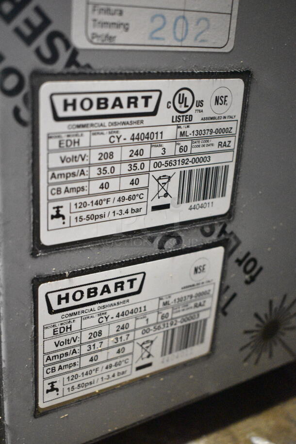 BRAND NEW SCRATCH AND DENT! 2023 Hobart EDH Stainless Steel Commercial Electric High Temperature Door-Type Dishwasher with Booster Heater. 208-240 Volts, 3 Phase.  - Image 9 of 9