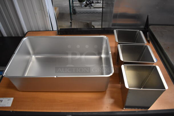 BRAND NEW IN BOX! Metal Soup Station Drop In Bin and 3 Condiment Drop In Bins for Make Line. Includes 21x13x6.5 - Image 3 of 4
