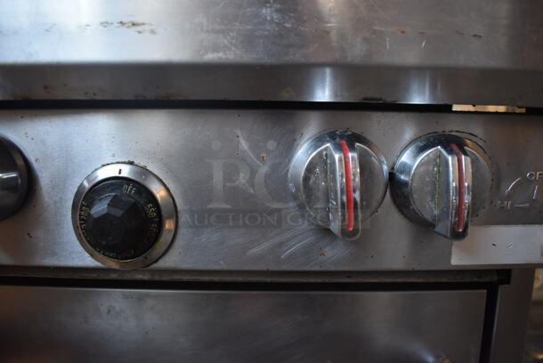 Stainless Steel Commercial Natural Gas Powered 4 Burner Range w/ Oven and Back Splash on Commercial Casters. 24x34x47 - Image 6 of 7