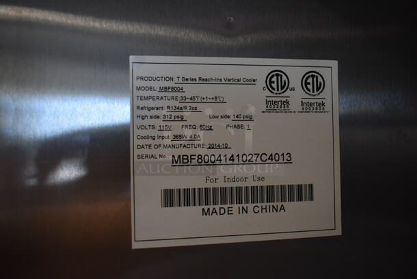 2014 Atosa MBF8004 Stainless Steel Commercial Single Door Reach In Cooler w/ Poly Coated Racks on Commercial Casters. 115 Volts, 1 Phase. Tested and Working! - Image 6 of 6