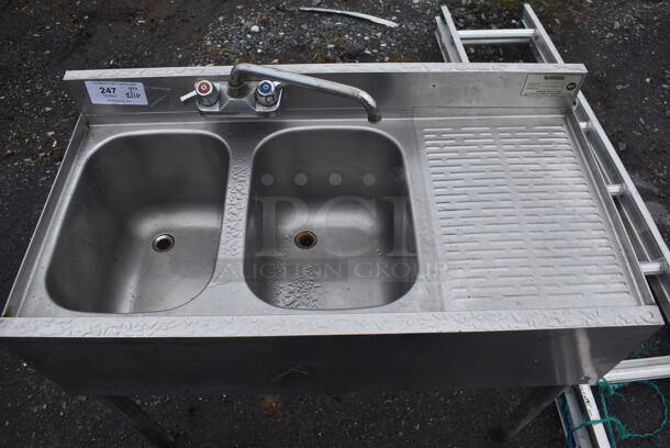 Krowne Stainless Steel Commercial 2 Bay Back Bar Sink w/ Right Side Drain Board, Faucet and Handles. 36x18x32. Bays 10x14x9. Drain Board 12x16x1 - Image 4 of 5