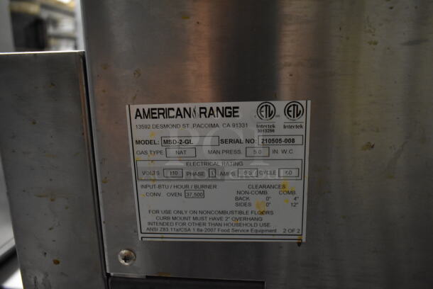2 American Range MSD-2-GL Majestic Stainless Steel Commercial Natural Gas Powered Full Size Convection Ovens w/ View Through Door, Solid Door, Metal Oven Racks and Thermostatic Controls on Commercial Casters. 2 Times Your Bid! BUYER MUST REMOVE. Tested and Working! (kitchen #2) - Image 8 of 11