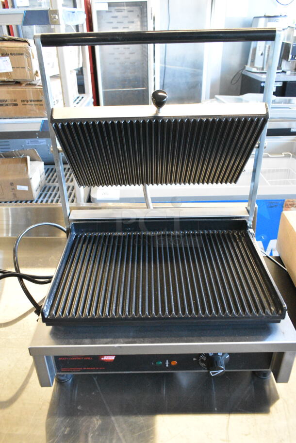 BRAND NEW SCRATCH AND DENT! Hatco MCG14G Multi Contact Panini Sandwich Grill with Grooved Cast Iron Plates - 13 3/4" x 9" Cooking Surface - 120 Volts, 1 Phase. Tested and Working! - Image 2 of 5