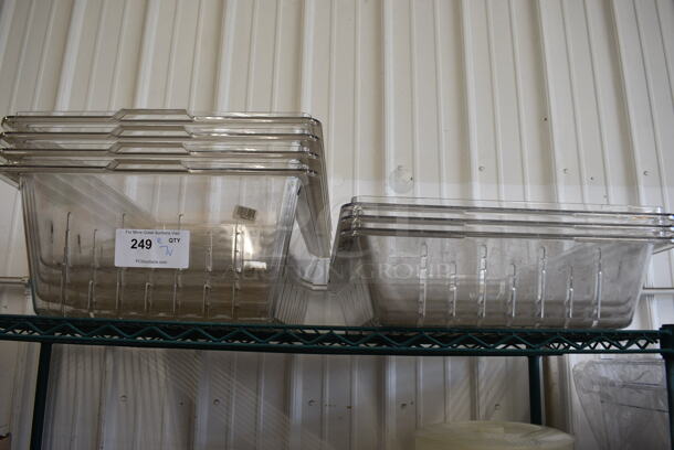 ALL ONE MONEY! Lot of 7 Clear Poly Straining Bins. 18x26x5, 18x26x8