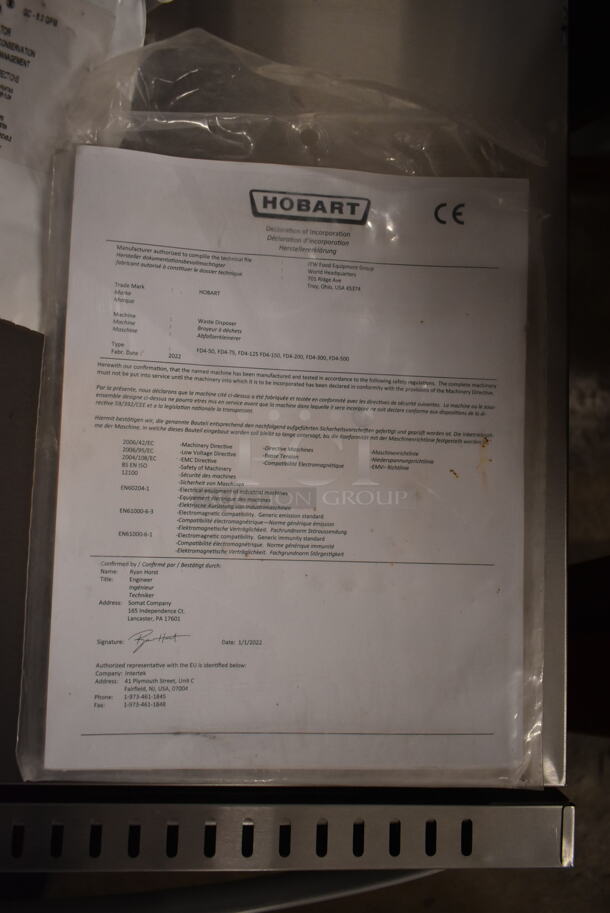 BRAND NEW SCRATCH AND DENT! Hobart FD4/150-1 Commercial Garbage Disposer with Adjustable Flanged Feet. 208-230/460 Volts. - Image 6 of 10