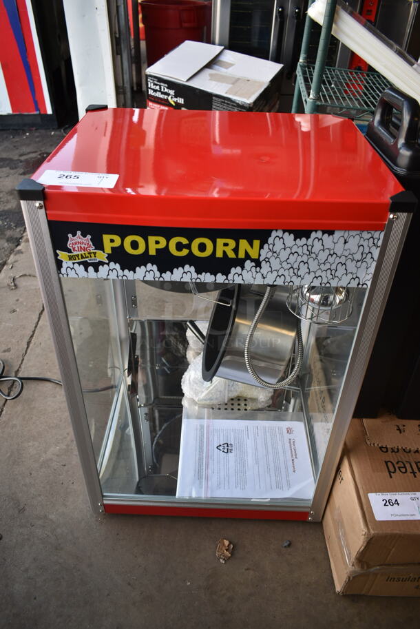 BRAND NEW SCRATCH AND DENT! 2023 Carnival King 382PM50NR Stainless Steel Royalty Series 12 oz. Red Commercial Popcorn Machine / Popper. 110 Volts, 1 Phase. Tested and Working! - Image 2 of 6