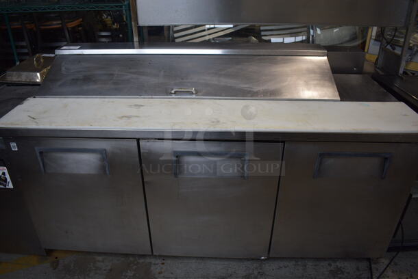 2013 True Model TSSU-72-16 Stainless Steel Commercial Sandwich Salad Prep Table Bain Marie Mega Top on Commercial Casters. 115 Volts, 1 Phase. 72x30x43. Tested and Working!