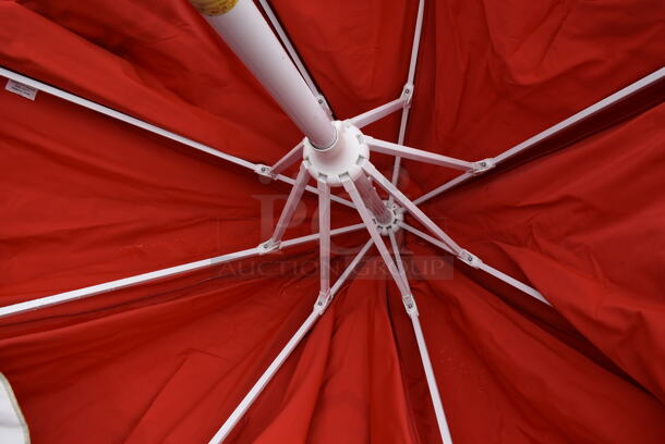 2 Red and White 8' Patio Umbrellas. 2 Times Your Bid! - Image 9 of 9