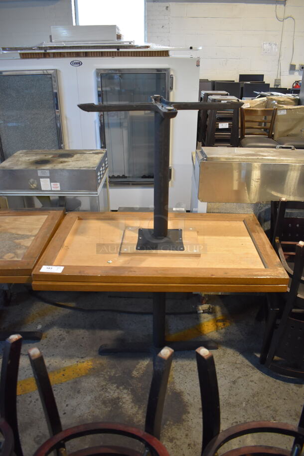 2 Wood Pattern Tables on Black Metal Table Base. 46x28x29.5. 2 Times Your Bid! - Image 3 of 5