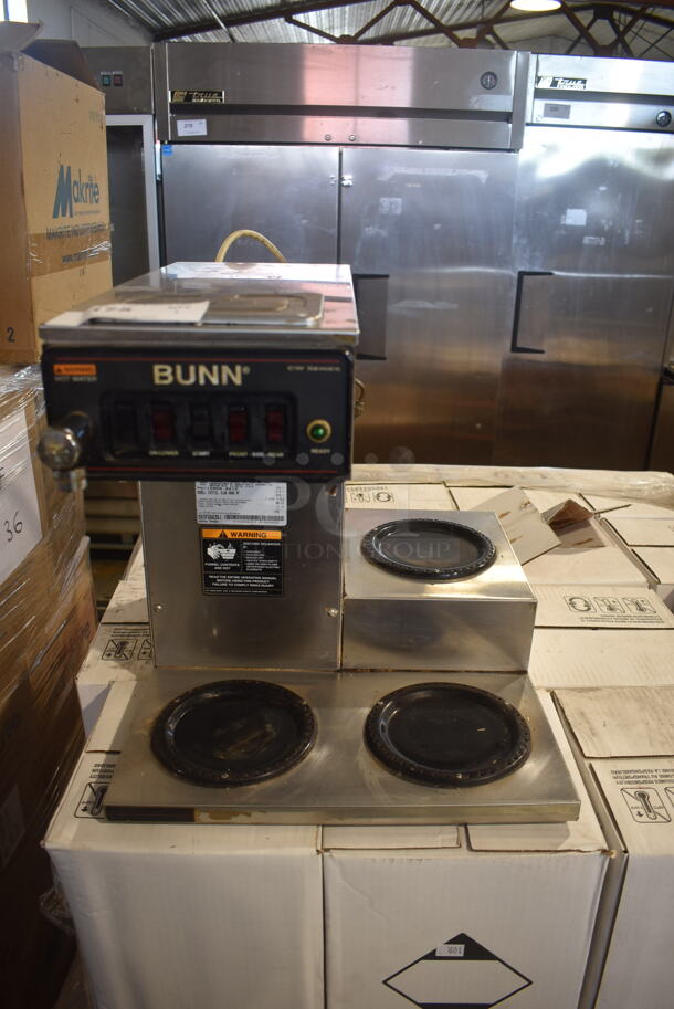 2012 Bunn CWTF15 Stainless Steel Commercial Countertop 3 Burner Coffee Machine. 120 Volts, 1 Phase. 