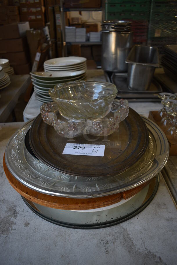 ALL ONE MONEY! Lot of Various Trays and Dishes Including Glass Bowl and Metal Trays!