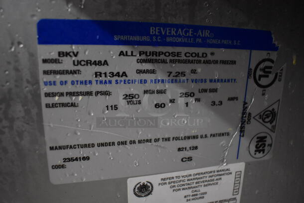 Beverage Air UCR48A Stainless Steel Commercial 2 Door Undercounter Cooler on Commercial Casters. 115 Volts, 1 Phase. 48x30x34. Tested and Powers On But Does Not Get Cold - Image 7 of 8