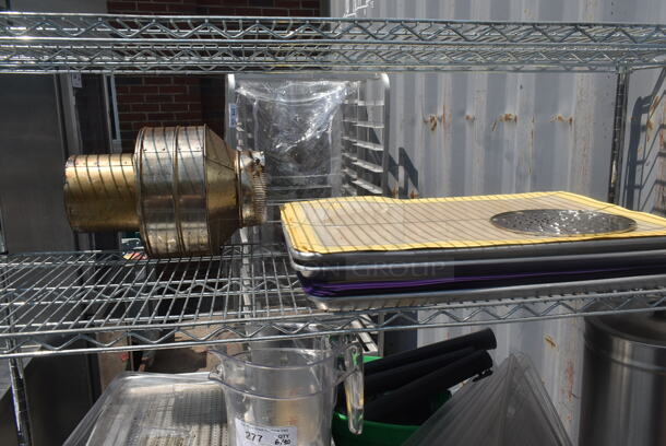 Chrome Finish 4 Tier Wire Shelving Unit w/ Contents Including Trays and Poly Bins on Commercial Casters. BUYER MUST DISMANTLE. PCI CANNOT DISMANTLE FOR SHIPPING. PLEASE CONSIDER FREIGHT CHARGES. - Image 2 of 5
