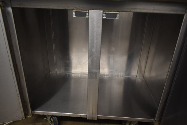 Advance Tabco Stainless Steel Commercial Counter w/ Back Splash and 2 Doors on Commercial Casters. - Image 5 of 5