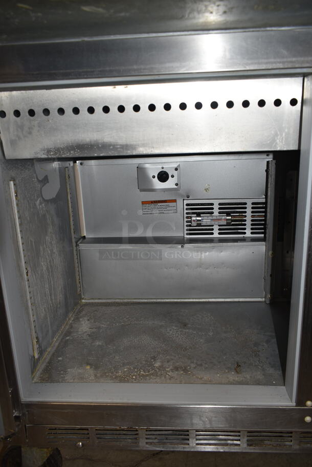 Beverage Air Stainless Steel Commercial Sandwich Salad Prep Table Bain Marie Mega Top w/ 2 Drawers and Door on Commercial Casters. 115 Volts, 1 Phase. Tested and Powers On But Does Not Get Cold - Image 5 of 7