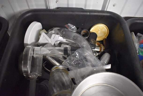 ALL ONE MONEY! Lot of 2 Black Poly Bus Bins Including Metal Lids, Poly Condiment Bottle Lids and Mandolin Slicer Holder - Image 5 of 7