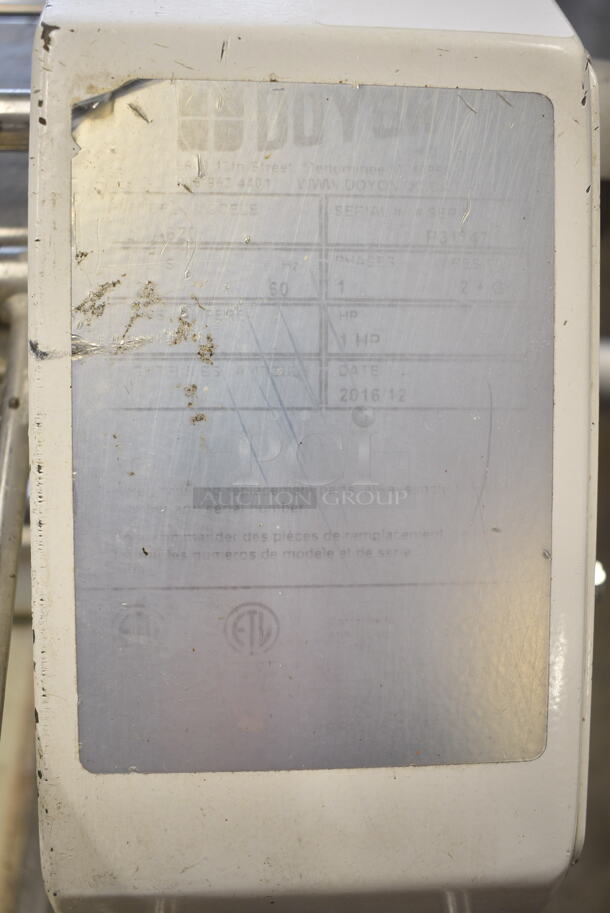 2016 Doyon A620 Metal Commercial Floor Style Reversible Dough Sheeter on Commercial Casters. 1 Phase. Tested and Powers On But Parts Do Not Move
 - Image 7 of 9