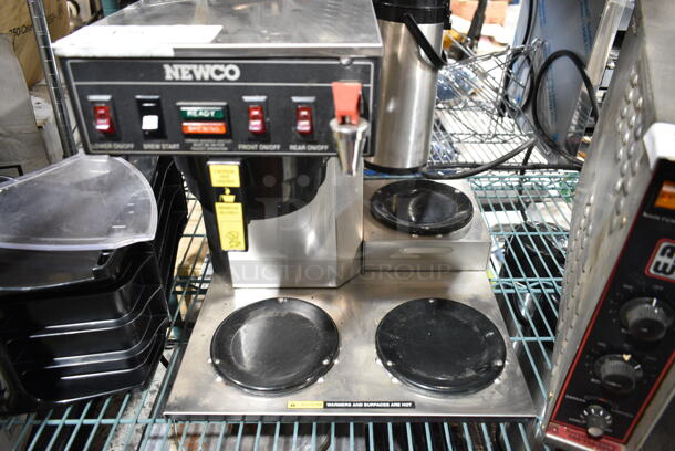 Newco Stainless Steel Commercial Countertop 3 Burner Coffee Machine w/ Hot Water Dispenser and Poly Brew Basket. - Item #1114404