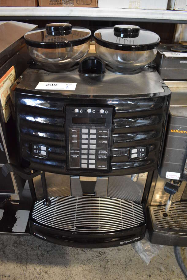 Schaerer Model SCA1 Coffee Art Plus Automatic Coffee Espresso Machine w/ 2 Hopper Bean Grinders and Steam Wand. 240 Volts, 1 Phase. 17x19x28