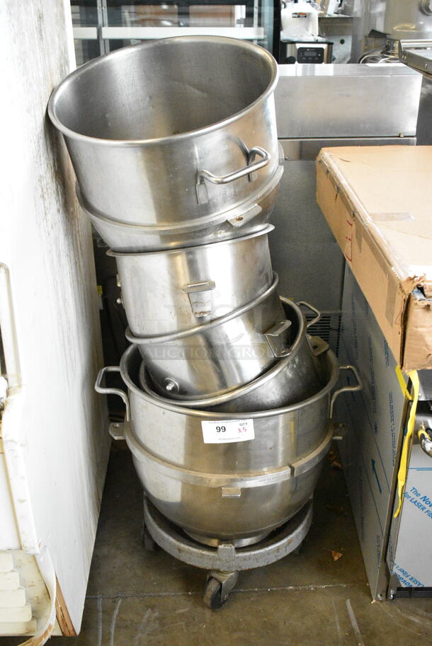 4 Various Stainless Steel Mixing Bowls w/ 1 Mixing Bowl Dolly. Includes Hobart VMLH60 60 Quart Mixing Bowl. 4 Times Your Bid! - Image 1 of 11