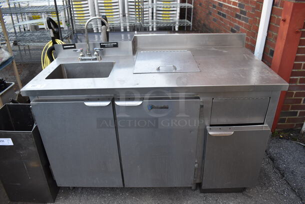 CustomCool Stainless Steel Commercial work Station w/ Sink Basin, Faucet, Handles, Back Splash and 2 Doors. 56x30x40