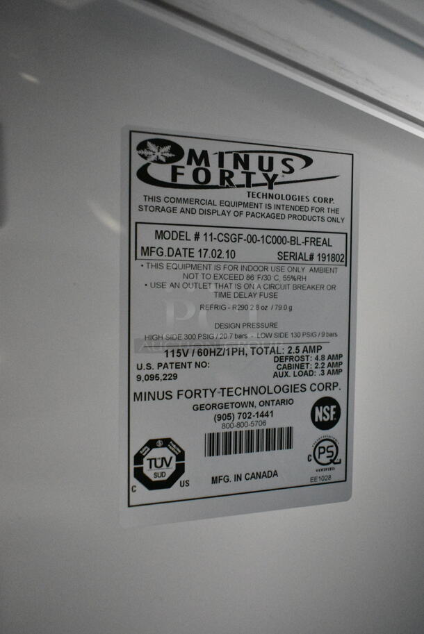 2017 Minus Forty 11-CSGF-00-1C000-BL-FREAL Metal Mini Freezer Merchandiser w/ Poly Coated Racks. 115 Volts, 1 Phase. Cannot Test Due To Missing Power Cord - Image 3 of 5