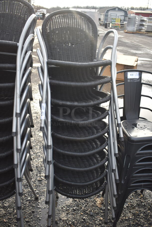 9 Black Wicker Style Chair w/ Arm Rests and Metal Frame. 21x25x32. 9 Times Your Bid! - Image 4 of 4