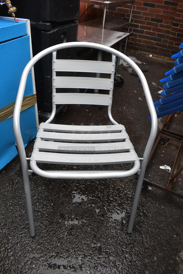 24 BRAND NEW SCRATCH AND DENT! Gray Metal Outdoor Patio Chairs w/ Arm Rests. 24 Times Your Bid! - Image 3 of 4